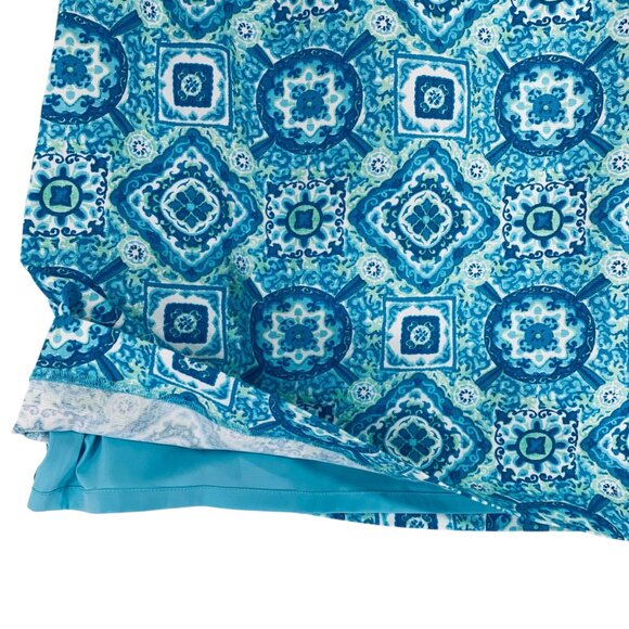 Talbots A-Line Skirt medallion canvas cotton aqua blue & white size 10 petites - Picture 3 of 12